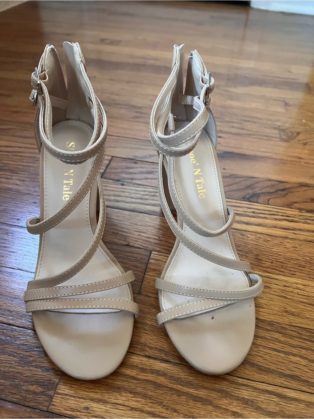 Shoe N Tale Nude Strappy Ankle-Wrap Heels